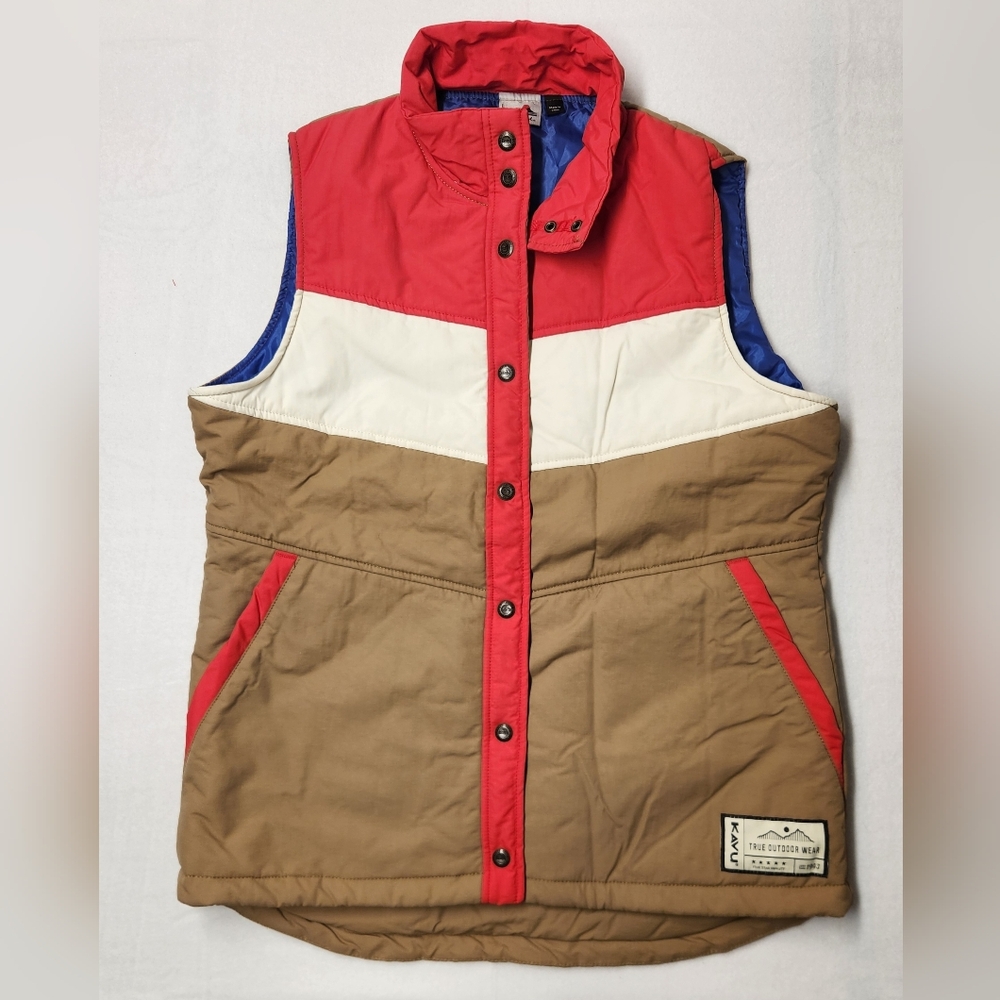 Kavu Women's Retro Colorblock Puffer Vest Polyester 80s Inspired Streetwear Sz L